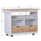 Grey Blue / White Two-Sided Kitchen Island Cart on Wheels, with Storage