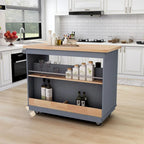 Grey Blue / White Two-Sided Kitchen Island Cart on Wheels, with Storage
