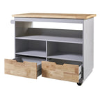 Grey Blue / White Two-Sided Kitchen Island Cart on Wheels, with Storage