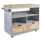 Grey Blue / White Two-Sided Kitchen Island Cart on Wheels, with Storage