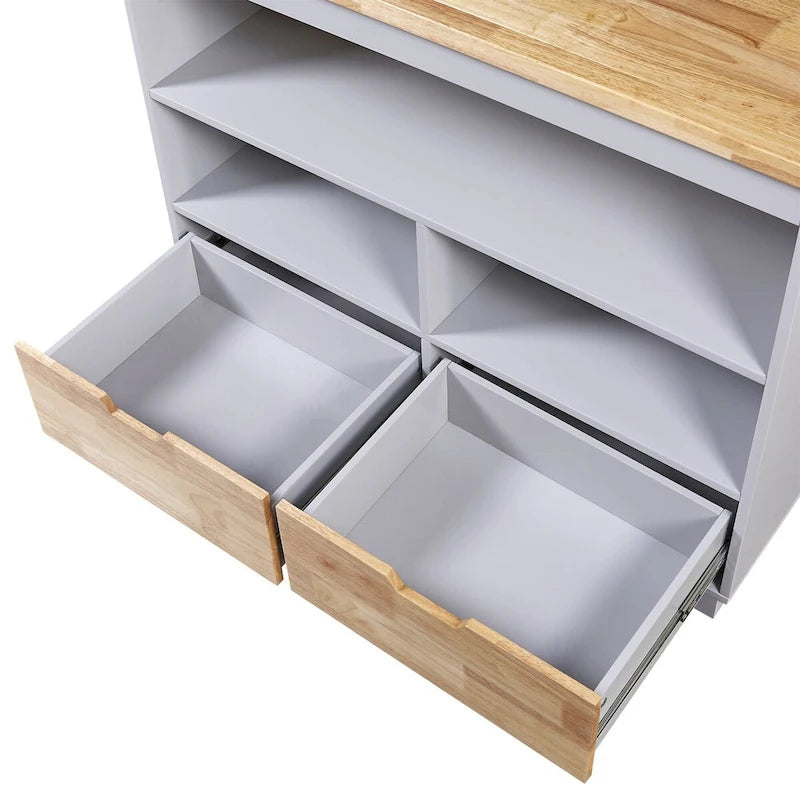 Grey Blue / White Two-Sided Kitchen Island Cart on Wheels, with Storage