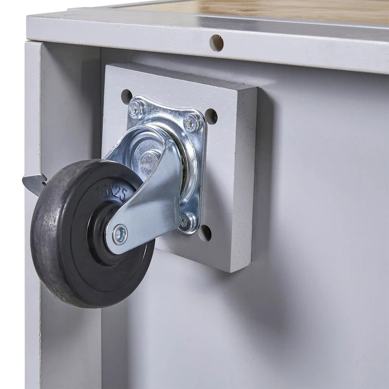Grey Blue / White Two-Sided Kitchen Island Cart on Wheels, with Storage