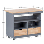 Grey Blue / White Two-Sided Kitchen Island Cart on Wheels, with Storage