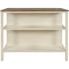 Walnut Rubberwood Kitchen Island with 2 Open Shelves, Seats 2