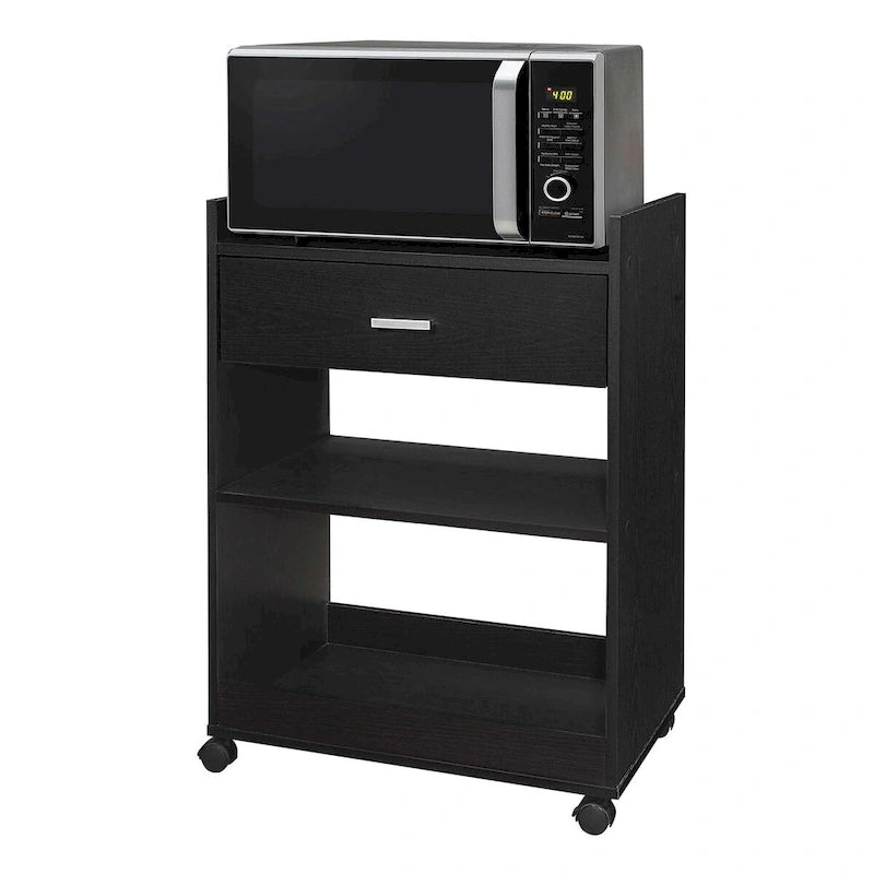 Black Kitchen Cart with Drawer & Shelves, Single-User