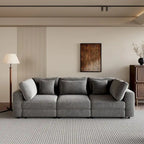 Grey / Beige Corduroy 3-Seater Sofa with Removable Back Cushions and Pillows