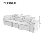 Grey / Beige Corduroy 3-Seater Sofa with Removable Back Cushions and Pillows