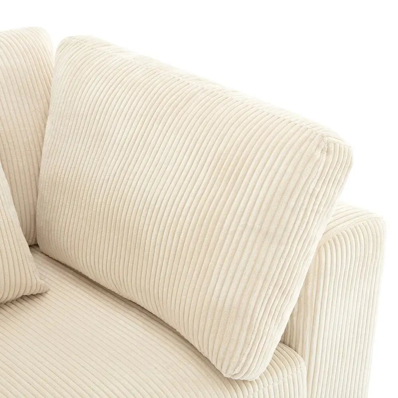 Grey / Beige Corduroy 3-Seater Sofa with Removable Back Cushions and Pillows