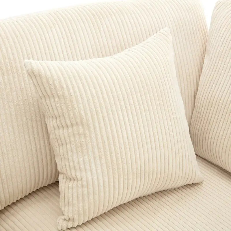 Grey / Beige Corduroy 3-Seater Sofa with Removable Back Cushions and Pillows