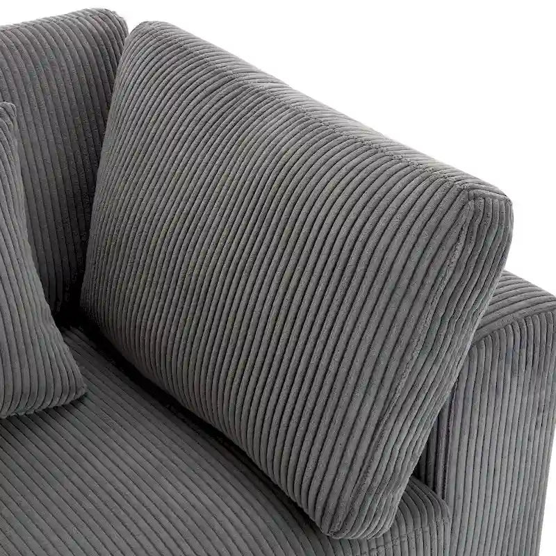 Grey / Beige Corduroy 3-Seater Sofa with Removable Back Cushions and Pillows