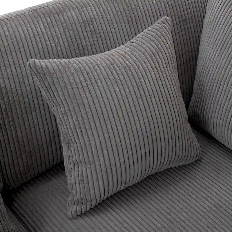 Grey / Beige Corduroy 3-Seater Sofa with Removable Back Cushions and Pillows