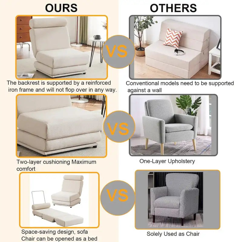 Single Sofa Chair Foldable Bed with Pillow,Portable Sofa Bed,Sofa Chair,Made of Breathable and Wearable Linen