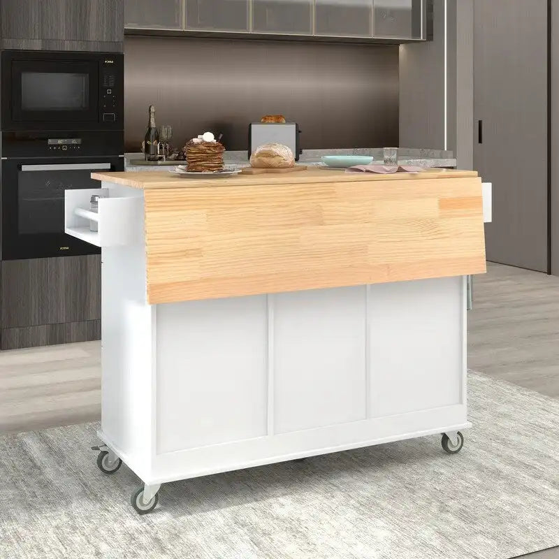Black / White / Blue Rolling Kitchen Island with Drop Leaf, Seats 2
