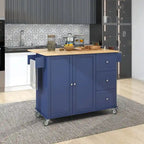 Black / White / Blue Rolling Kitchen Island with Drop Leaf, Seats 2