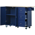 Black / White / Blue Rolling Kitchen Island with Drop Leaf, Seats 2