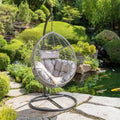 Outdoor Garden Rattan Egg Swing Chair Hanging Chair with Fabric Cushion,NO STAND BASKET ONLY