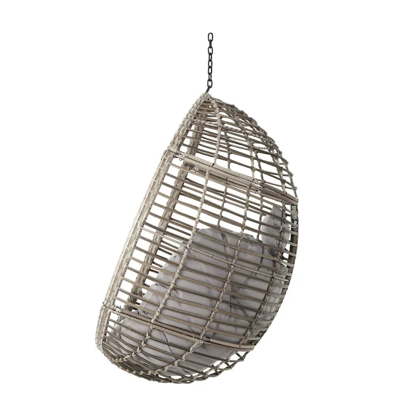 Outdoor Garden Rattan Egg Swing Chair Hanging Chair with Fabric Cushion,NO STAND BASKET ONLY