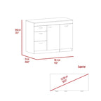 Multi-Color Stationary Kitchen Base Cabinet with 3 Drawers & Wood Top