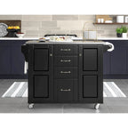 Black Kitchen Cart with Stainless Steel Top, Single User