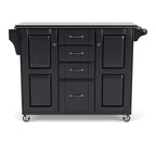 Black Kitchen Cart with Stainless Steel Top, Single User