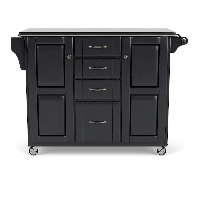 Black Kitchen Cart with Stainless Steel Top, Single User