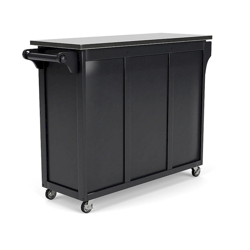 Black Kitchen Cart with Stainless Steel Top, Single User