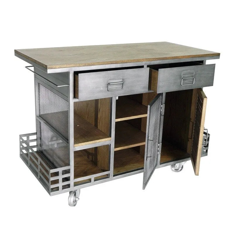 Brown Portable Kitchen Island, Wood Top