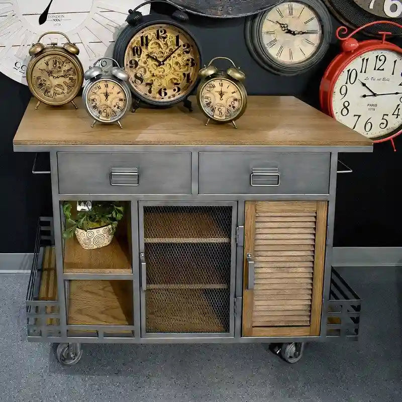 Brown Portable Kitchen Island, Wood Top
