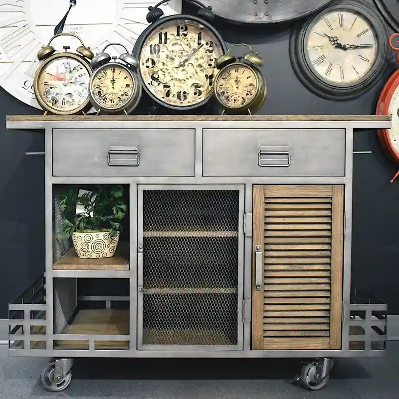 Brown Portable Kitchen Island, Wood Top