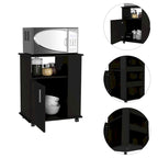 Black Single-Door Microwave Cabinet with 3 Side Shelves