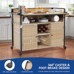 Brown / Black Wicker Bar Cart with Wheels, 2-Tier, 1-Person Use