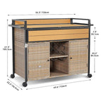 Brown / Black Wicker Bar Cart with Wheels, 2-Tier, 1-Person Use
