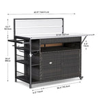 Brown / Black Wicker Bar Cart with Wheels, 2-Tier, 1-Person Use