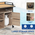 Brown / Black Wicker Bar Cart with Wheels, 2-Tier, 1-Person Use