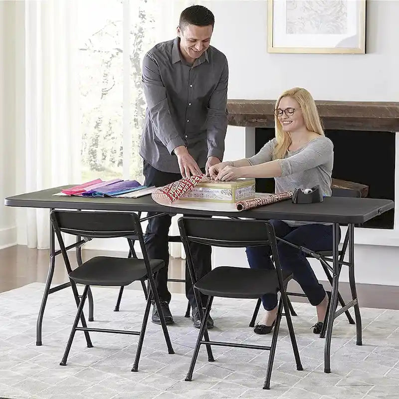 SUGIFT 6 ft Plastic Folding Table Portable Fold-in-Half Table