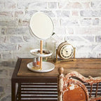 Yamazaki Home Two-Tier Jewelry Tray With Mirror, Steel and Wood, Mirror diameter 5.9 inches, Holds 4.4 lbs