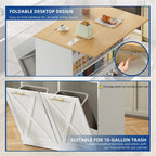 White/Black Rolling Kitchen Island with Drop Leaf, Tilt-Out Trash Cabinet & Power Outlet, Seats 2