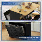 White/Black Rolling Kitchen Island with Drop Leaf, Tilt-Out Trash Cabinet & Power Outlet, Seats 2