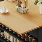 White/Black Rolling Kitchen Island with Drop Leaf, Tilt-Out Trash Cabinet & Power Outlet, Seats 2
