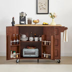 53.8 in. W Rolling Kitchen Island with Internal Storage Rack and Three Drawers