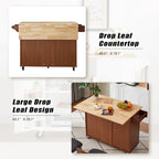 53.8 in. W Rolling Kitchen Island with Internal Storage Rack and Three Drawers