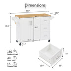 53.8 in. W Rolling Kitchen Island with Internal Storage Rack and Three Drawers