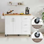 53.8 in. W Rolling Kitchen Island with Internal Storage Rack and Three Drawers
