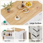 53.8 in. W Rolling Kitchen Island with Internal Storage Rack and Three Drawers