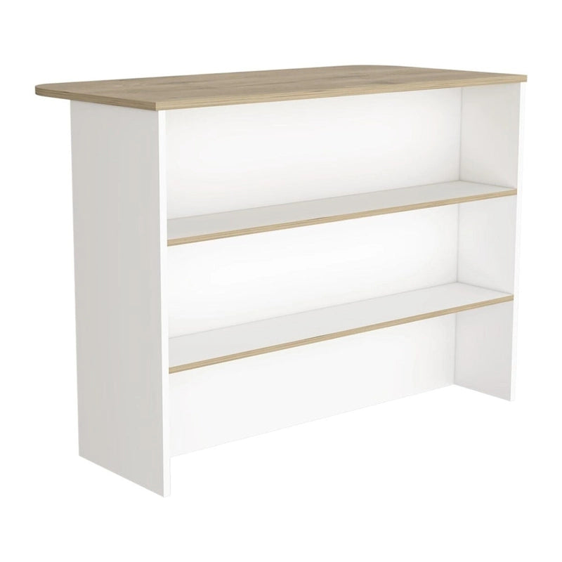 White Light Pine Kitchen Island with Seating, Wood Top