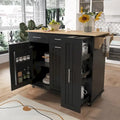 Black/White Rolling Kitchen Island Cart with Drop Leaf, 3-Tier Pull-Out Organizer & Towel Rack, 1-Person Assembly