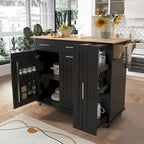 Black/White Rolling Kitchen Island Cart with Drop Leaf, 3-Tier Pull-Out Organizer & Towel Rack, 1-Person Assembly