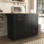 Black/White Rolling Kitchen Island Cart with Drop Leaf, 3-Tier Pull-Out Organizer & Towel Rack, 1-Person Assembly