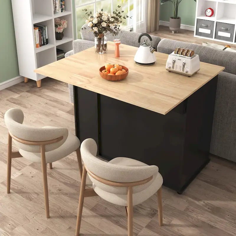 Black/White Rolling Kitchen Island Cart with Drop Leaf, 3-Tier Pull-Out Organizer & Towel Rack, 1-Person Assembly