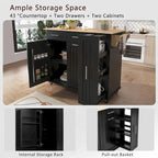 Black/White Rolling Kitchen Island Cart with Drop Leaf, 3-Tier Pull-Out Organizer & Towel Rack, 1-Person Assembly